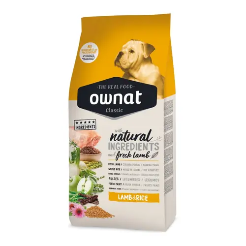 Jardin durable:Croquette pour chien adulte lamb & rice Ownat - 20 kg