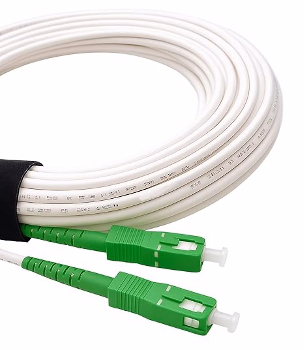 Elfcam – Câble Fibre Optique SC, APC à SC, APC, 250m (Blanc), Jarretière Renforcée 9/125um, Blindé, Compatible Livebox