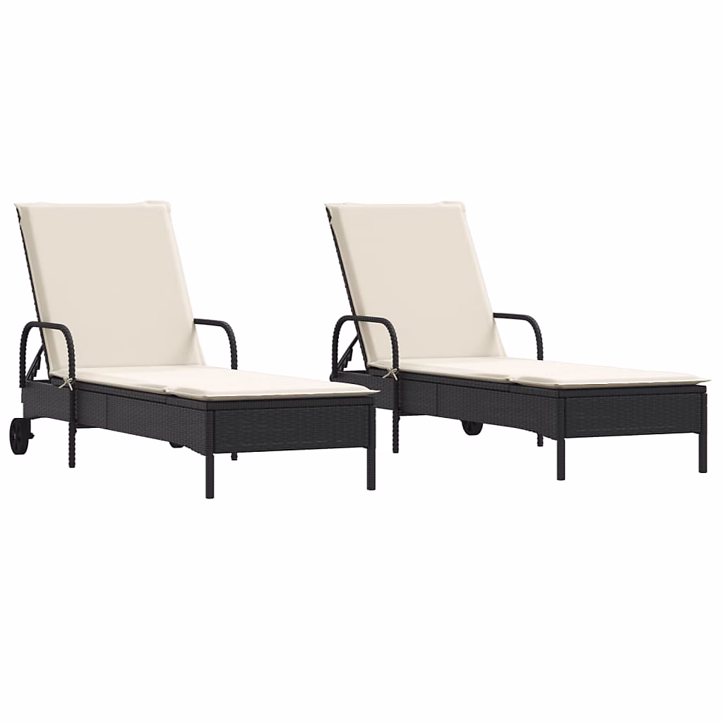 Chaises longues avec coussins noir résine tressée vidaXL – lot de 2