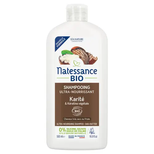 Extérieur solution:Shampooing ultra nourrissant bio Karité & Kératine végétale Natessance – 500 ml