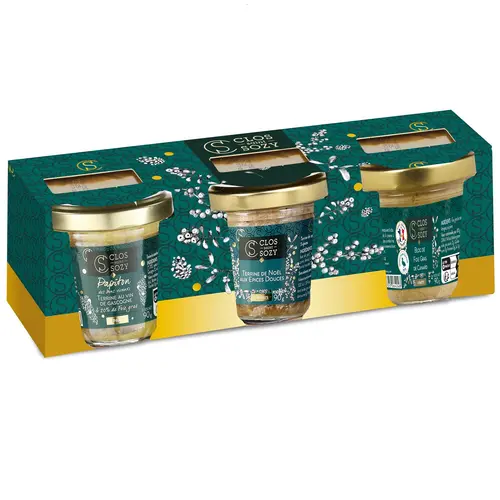 Pratique dehors:Coffret gourmand Clos Saint Sozy Petits délices de fête - les 3 pièces