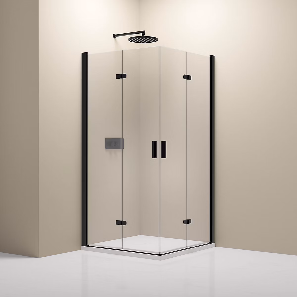 Cabine de douche d'angle en verre – 2 portes pliantes, NT213, 100 × 80 × 195cm, Profilé Noir mat