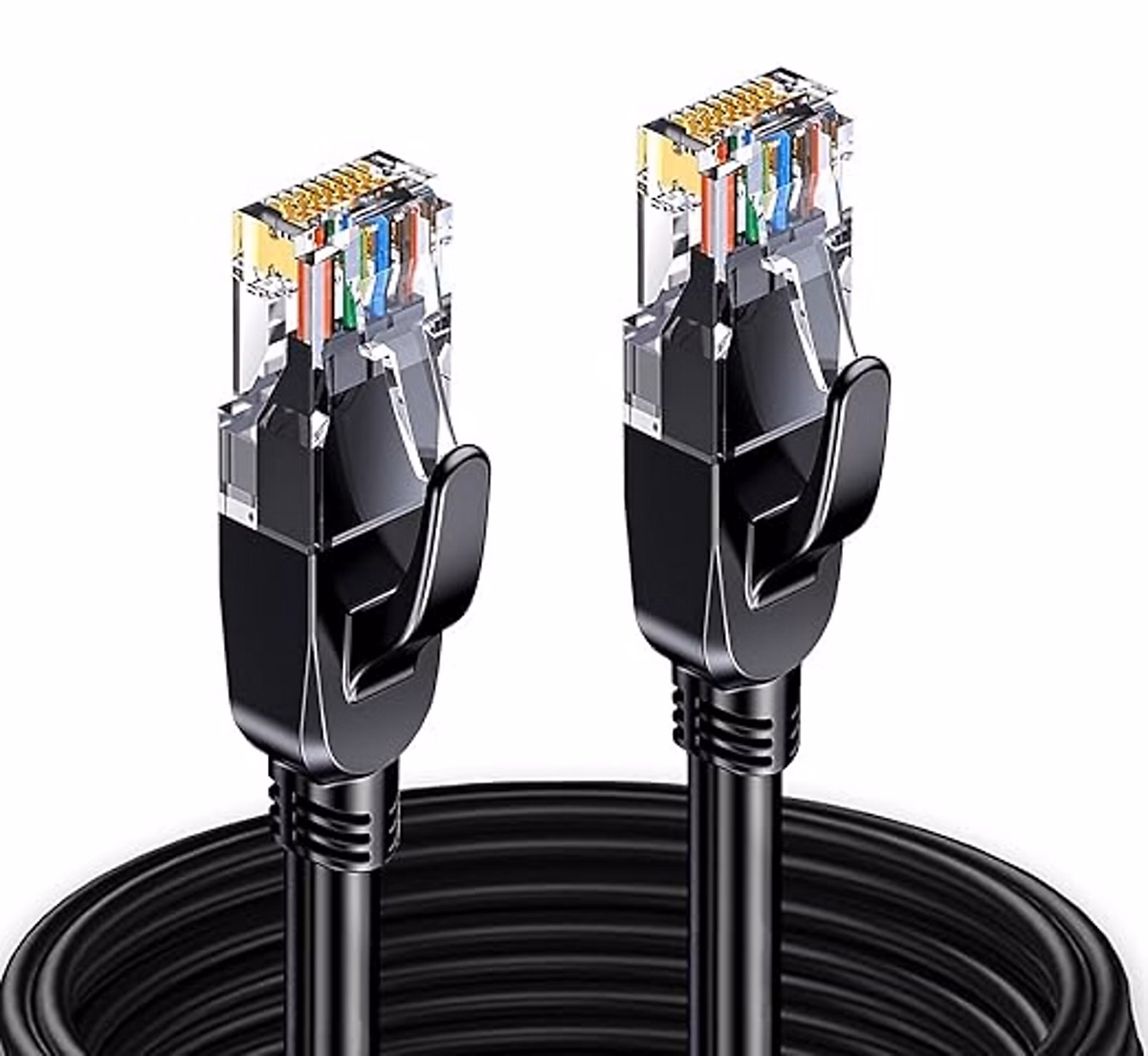 Elfcam – Câble Ethernet RJ45 Cat 7 SFTP 12m (Rond Noir), 10Gbps, 600MHz, Cuivre, Anti-Interférences