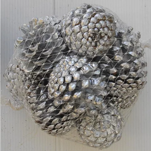 Jardin à découvrir:Filet de 12 petites pommes de pin teintées argent pour décoration de Noël