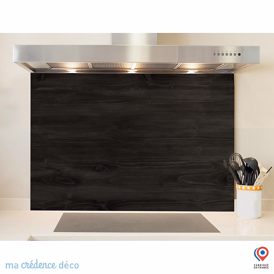 Crédence cuisine fond de hotte Bois foncé – Verre trempé, L 60 cm x H 45 cm, MaCrédenceDéco