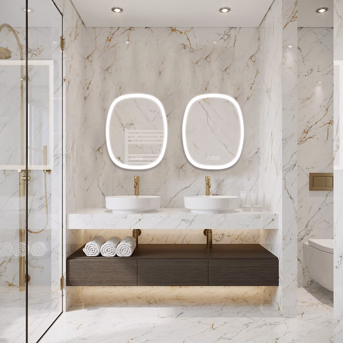 Miroir de salle de bains LED l.65 x H.80 x P.3 – 6 cm, Carmen 2