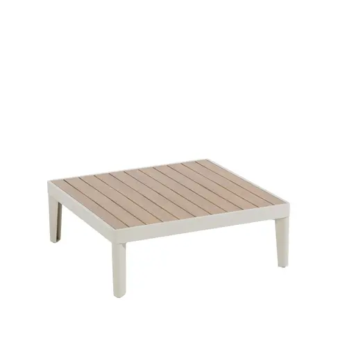 Extérieur équipement：Table basse avec assise possible coloris beige en aluminium Sollya - 72 x 72 x 26 cm