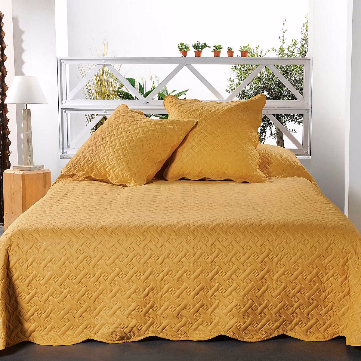 Couverture molletonné surpiquage graphique (230 × 250 cm – Jaune)
