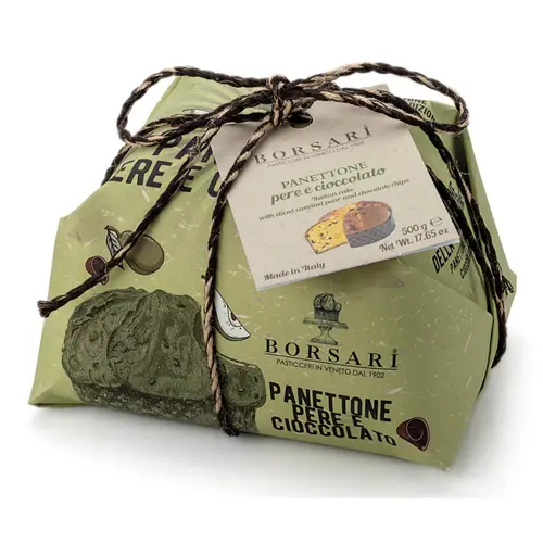 Pour organiser le jardin:Panettone poire chocolat Borsari - emballé à la main 500 g