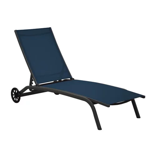 Le pratique au jardin:Bain de soleil en aluminium gris et toile textilène bleue - 192 x 71 x 30/92 cm