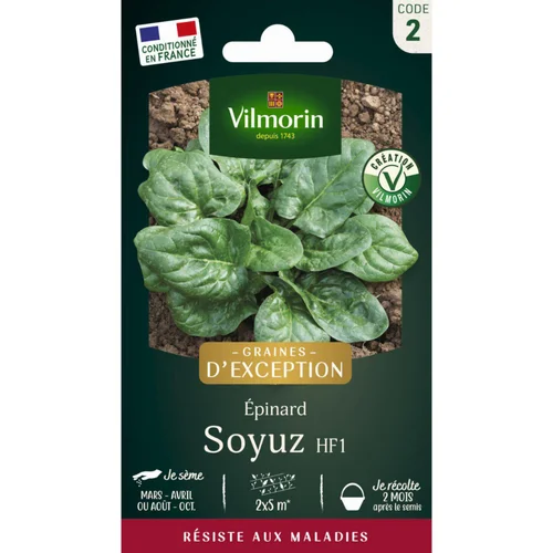 Pour tous jardins:Sachet de semences potagères graines d'épinard Soyuz HF1 VL2