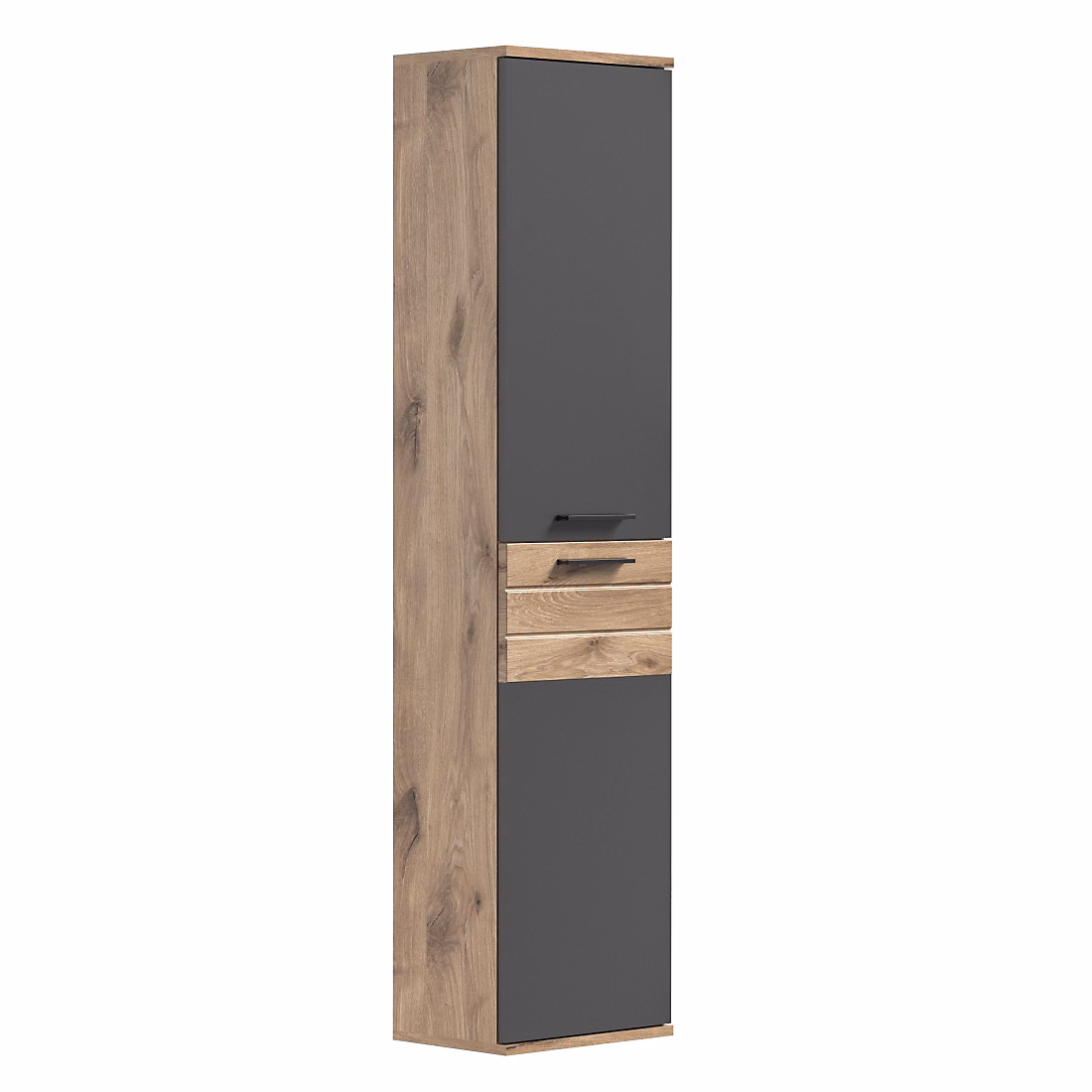 Meuble de salle de bains – Colonne de rangement suspendu Gris anthracite et chene clair SELMA