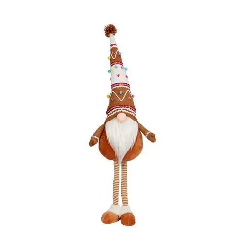 Extérieur moderne:Gnome en polyester façon pain d’épice marron et blanc debout grand modèle - 80 cm