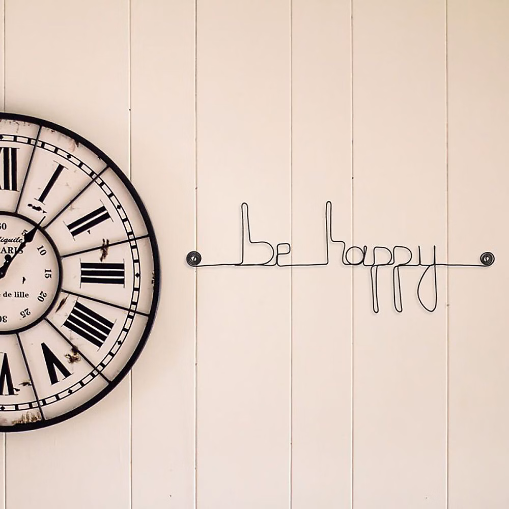 Be happy – Sculpture fil de fer 40-50 cm, Bijoux de mur