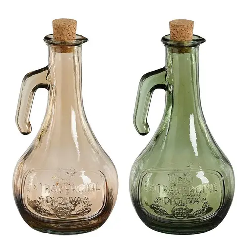 Jardin & équipement:Huilier en verre recyclé coloré avec bouchon liège - Ø 11 x H 20 cm