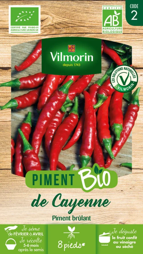 Sélection jardin:Piment de Cayenne Bio Vilmorin - graines à semer