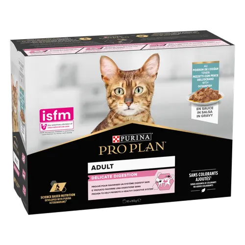 Accessoire extérieur：Pâtée pour chat delicate au poisson Pro plan 10 x 85 g