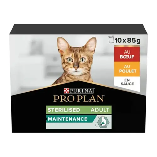 Le bon choix pour le jardin：Pâtée pour chat stérilisé au bœuf et au poulet PRO PLAN - 40 x 85 g