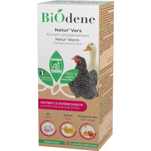 Pour vos espaces verts:Aliment complémentaire bio pour volaille Biodene Natur'Vers - 250 ml