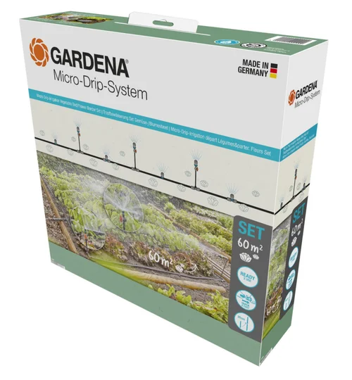 Votre jardin：Kit d’initiation pour potagers arrosage goutte à goutte Gardena Micro-Drip System 60 m2