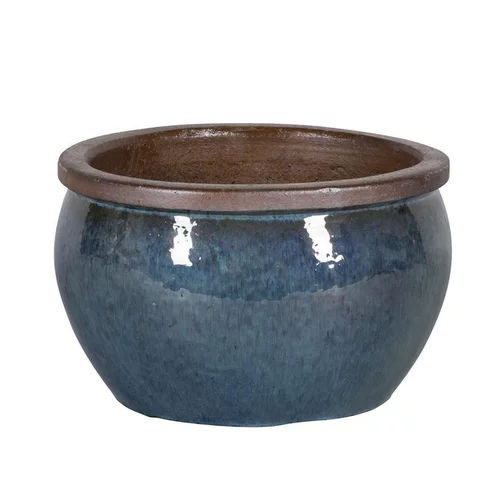 Équipement jardin：Pot rond Bonn vert glacé en grès émaillé - Ø 33 x 21 cm