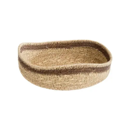 Facile dehors：Corbeille bicolore à bord vague en osier naturel/brun petit modèle - 20 x 20 x 7 cm
