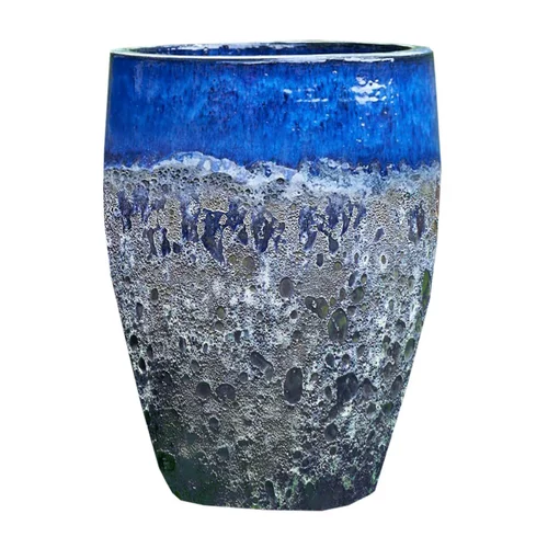 L’essentiel pour le jardin:Jarre en grès émaillé bleu Decolines Leon - Ø 59 x H 68 cm
