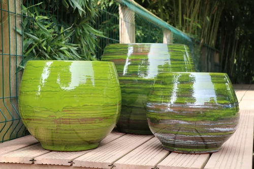 Pratique jardin：Pot en terre émaillée vert Forêt Les Poteries d'Albi Bahia - Ø 43 x H 46 cm