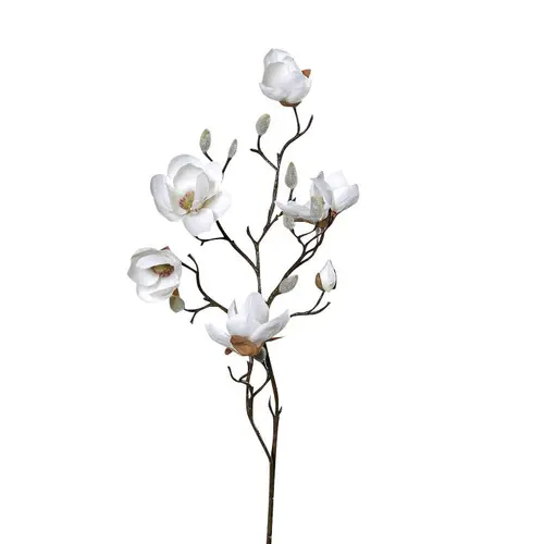 Esprit extérieur：3 fleurs artificielles magnolia 3 fleurs et 3 boutons coloris beige - 87 cm