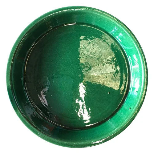 Pratique dehors：Soucoupe en terre cuite émaillée coloris blue wawe Les Poteries d'Albi - Ø 36 x H 5,5 cm