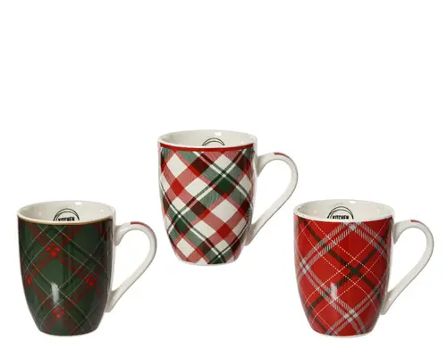 Extérieur facile：Mug en porcelaine colorée à motifs écossais - Ø 8 x H 10 cm