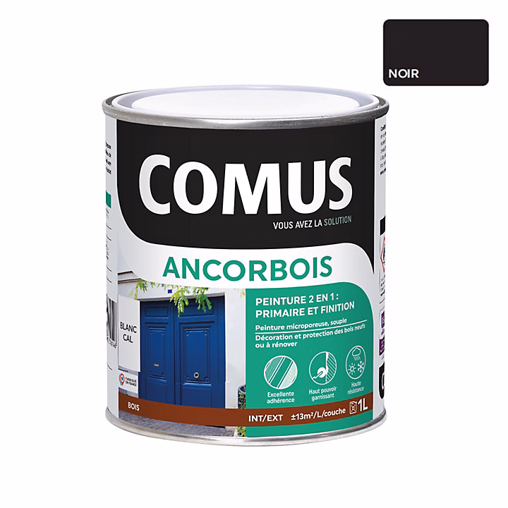 ANCORBOIS noir 1L – Peinture de protection et de décoration microporeuse 2 en 1 bois