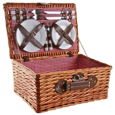 Valise pique-nique en osier teinté miel Campani