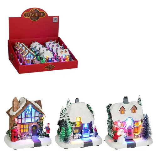Votre allié au jardin:Scénette lumineuse maison avec décor hiver multicolore - 10,5 x 11 cm