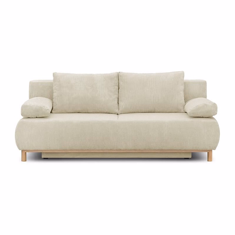 Banquette convertible 3 places MIKA – Velours côtelé Beige, Coffre de rangement, L 192 x H 84 x P 93 cm