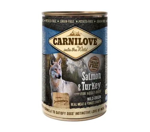Espace vert essentiel：Pâtée pour chien au saumon et à la dinde Carnilove - 400 g