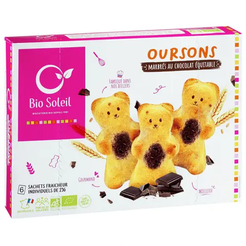Jardin maison：Oursons marbrés au chocolat équitable en 6 sachets individuels Priméal - 150 g
