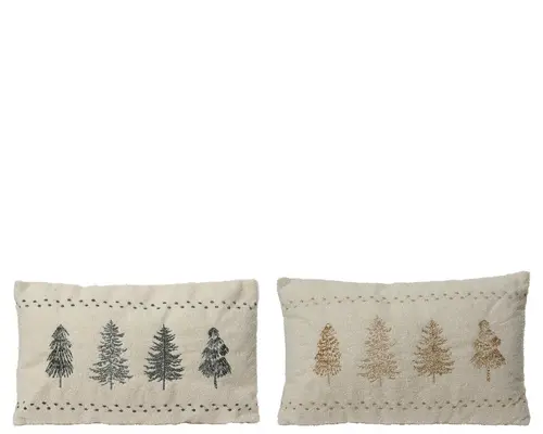Mon jardin：Coussin blanc en polyester brodé couleur motif sapins - 50 x 30 x 8 cm