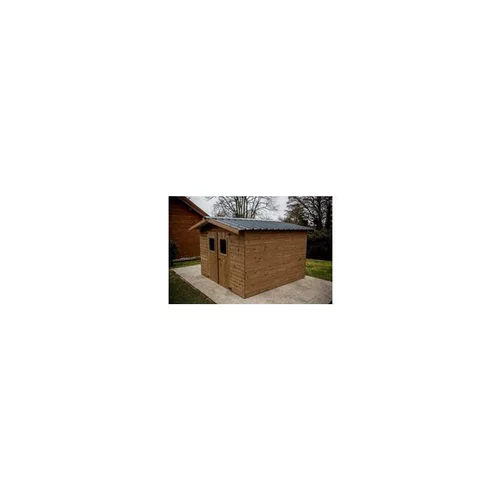 Votre jardin：Abri en madriers de bois d’Épicéa thermo-chauffé livré Foresta Bois Habrita - 12,31 m²