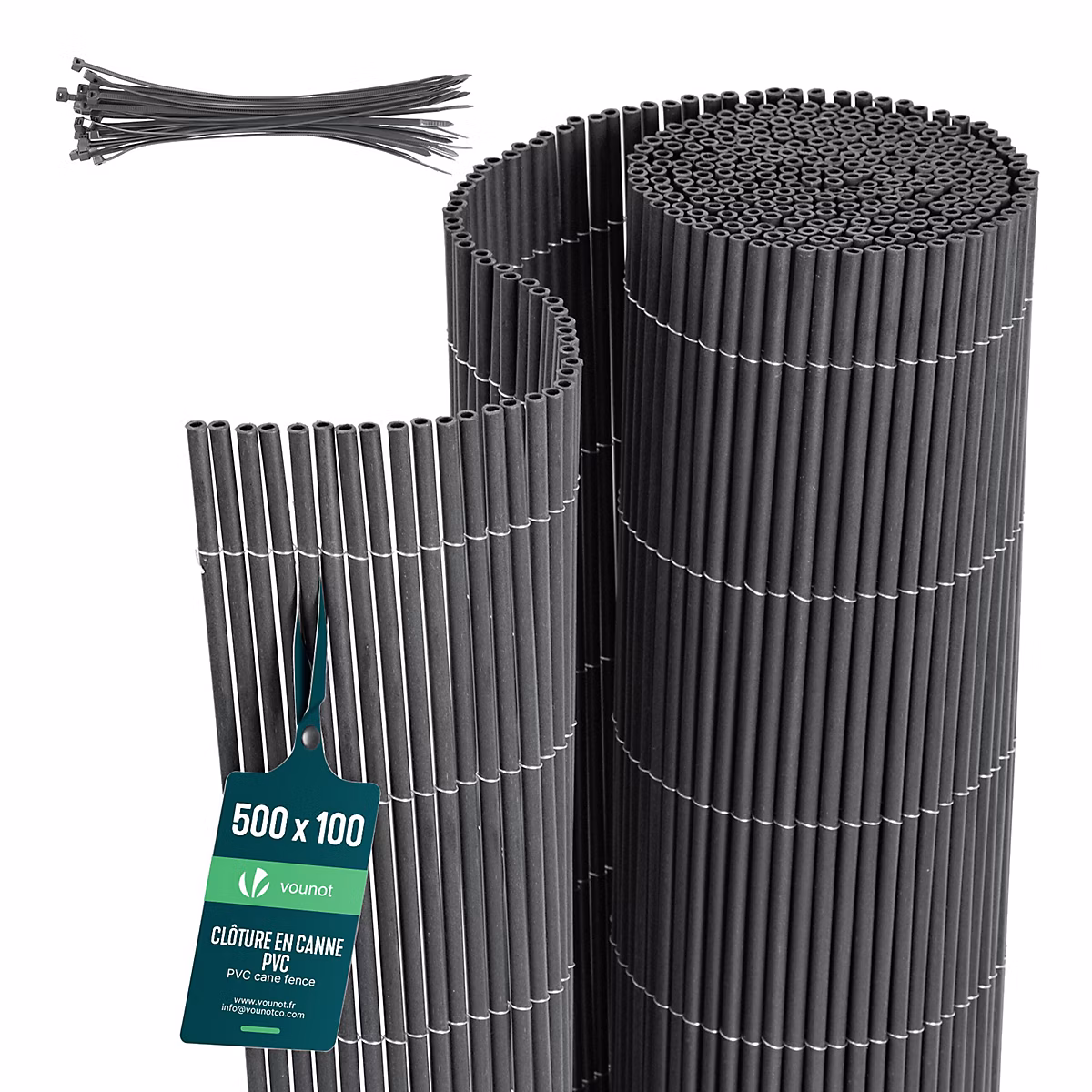 Clôture en canisse PVC 100 × 500cm Anthracite VOUNOT
