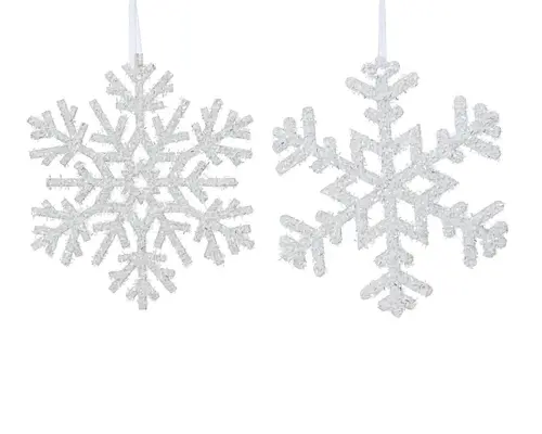 Votre allié au jardin：Flocon de neige scintillant XL blanc à suspendre - Ø 20 cm