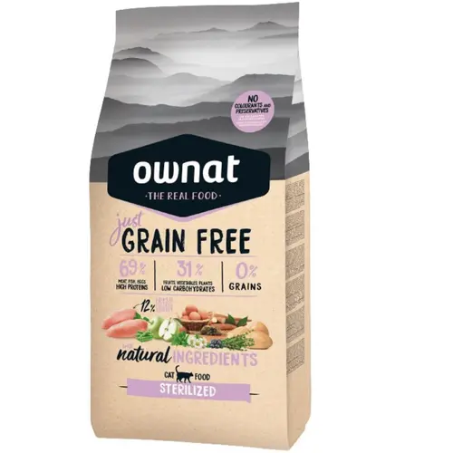 Pour votre confort au jardin:Croquette pour chat adulte stérilisé Grain Free Just Ownat - 3 kg