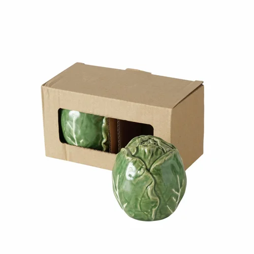 Pour un jardin plus agréable:Ensemble sel et poivre en dolomite et silicone verts Cabbage - Ø 7,5 x H 7,5 cm