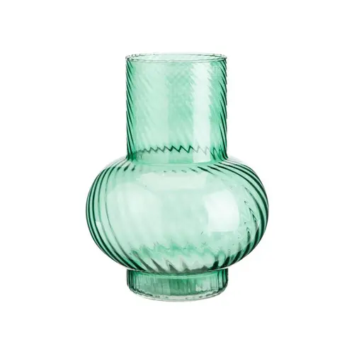 Le pratique au jardin:Vase boule strié en verre vert - Ø 18 x H 23 cm