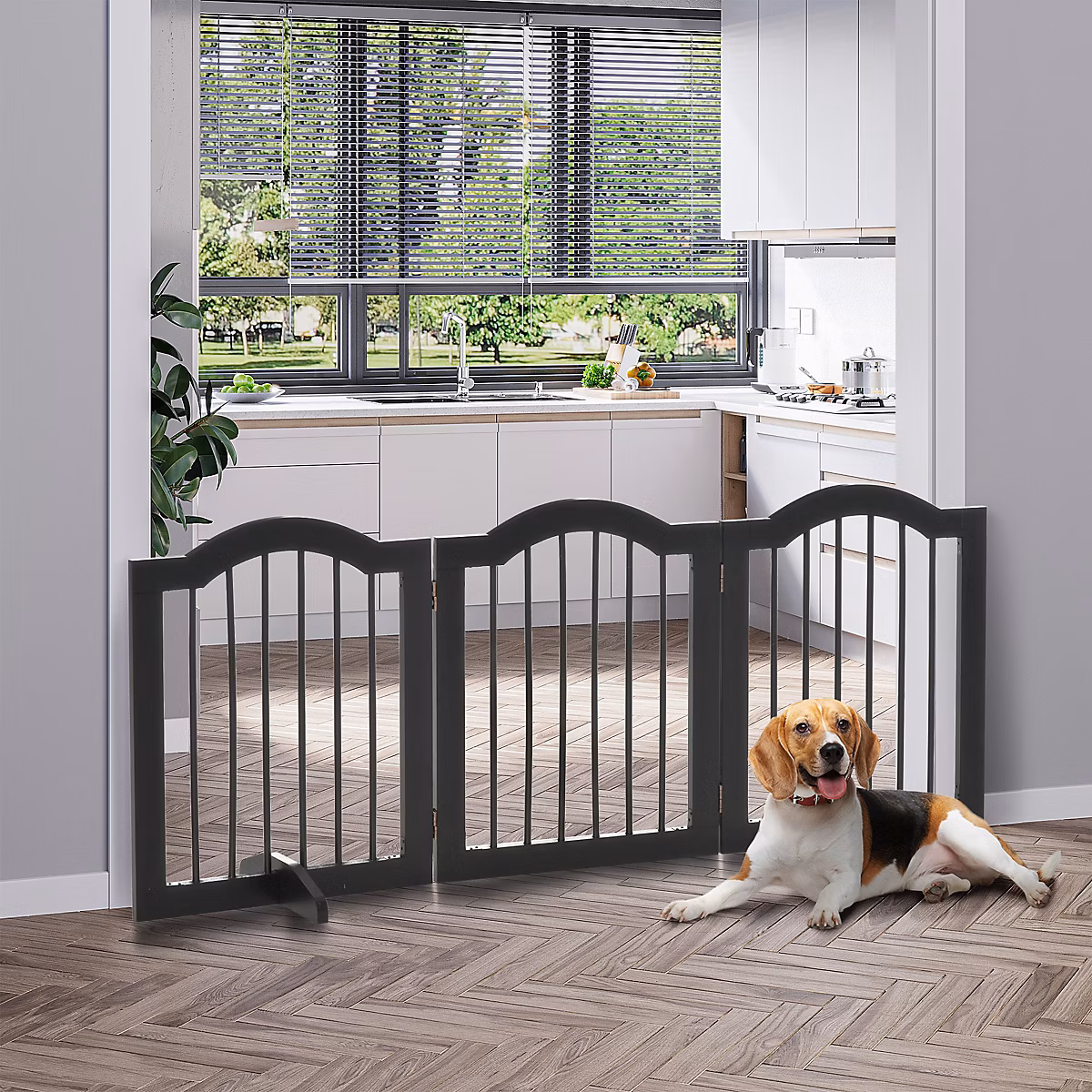 Barrière pour chien pliable en bois noir 154 – 5 × 61 cm à 3 panneaux