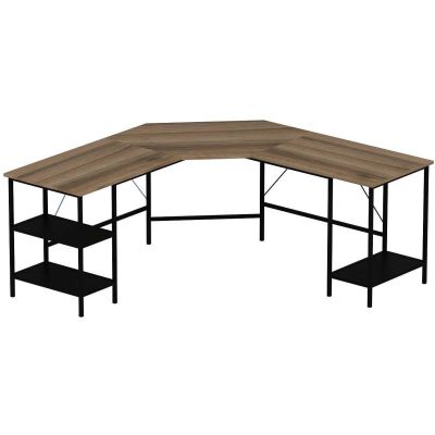 Bureau d'angle en aggloméré Power (Noir et chêne)