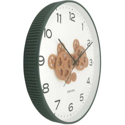 Horloge murale ronde Open Gear (Vert jungle et jaune ocre)