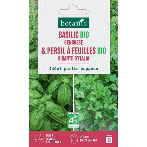 Pour équiper vos extérieurs:Mélange de graines basilic genovese bio et de persil feuilles gigante d'Italie bio botanic® - graines à semer
