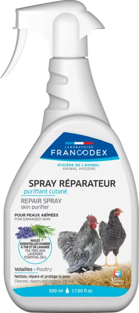 Équipement jardin：Spray réparateur purifiant cutané pour volaille Francodex - 500 ml