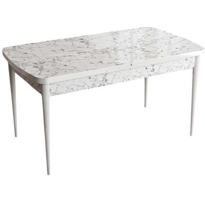 Table de repas en aggloméré avec rallonge Zen (Blanc marbré)
